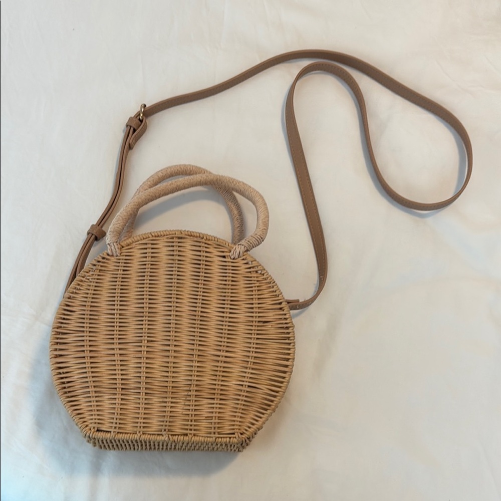 A New Day Round Woven Wicker Tan Handbag